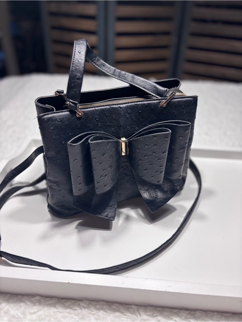 Black Bow-Accent Satchel Crossbody Bag